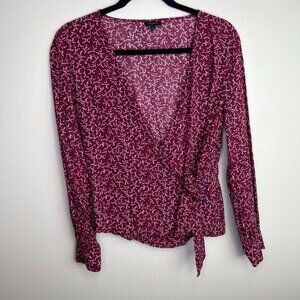 Talbots maroon‎ long sleeve faux wrap blouse size small